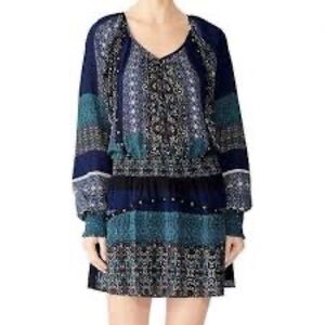 Ramy Brook silk patchwork print studded smocked mini dress size XS‎